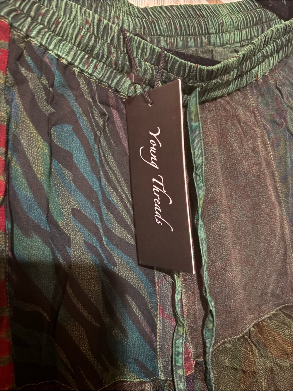 Young Threads-Boho Wide-Leg Patchwork Pants in Deep Green-NWT - Picture 3 of 3